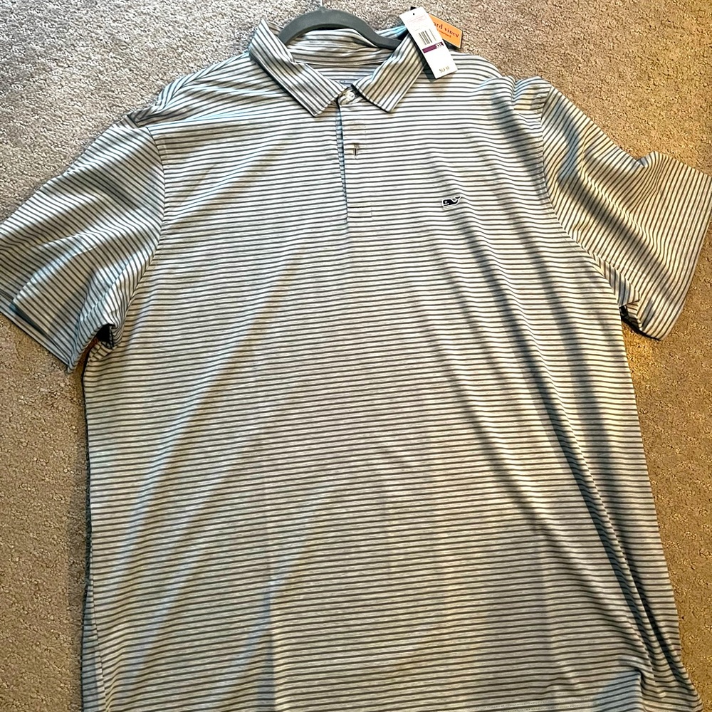 NWT. Men’s Vineyard Vines Performance Polo. Sz XXL. Grey/Dark Grey Stripes.
